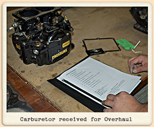 Receiving Carburetor for Overhaul